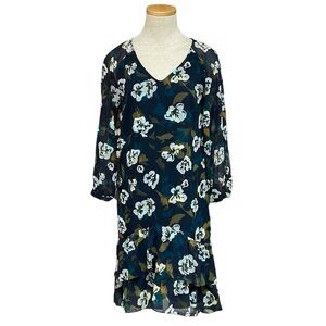 Cabi Dress Women's X Small XS Blue Pirouette Floating Flowers Midi Long Sleeve